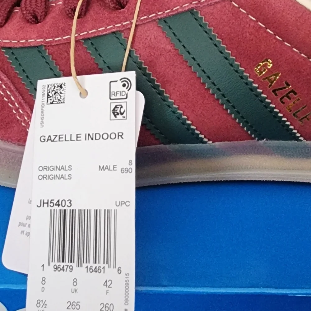 Mens 8.5 Womens 9.5 adidas Gazelle Indoor Shadow Red Shadow Green NWT - Picture 5 of 6